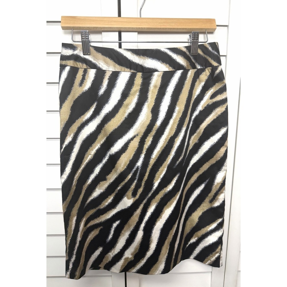 Talbots Zebra Print Knee Length Stretch Pencil Skirt Office Women's Size 4